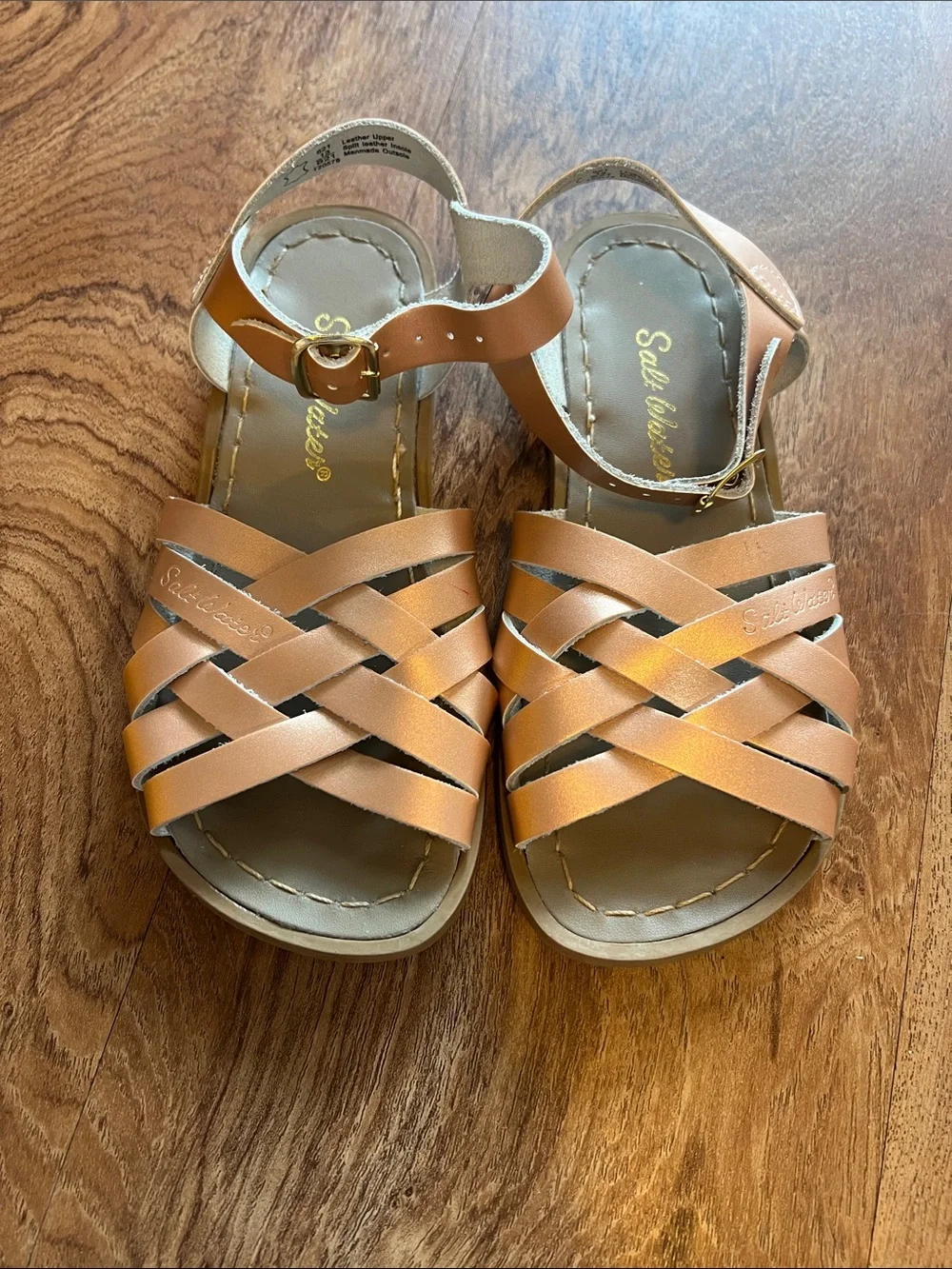 Salt Water Sandals by Hoy Girls Tan Braided Leather Sandals Size 13